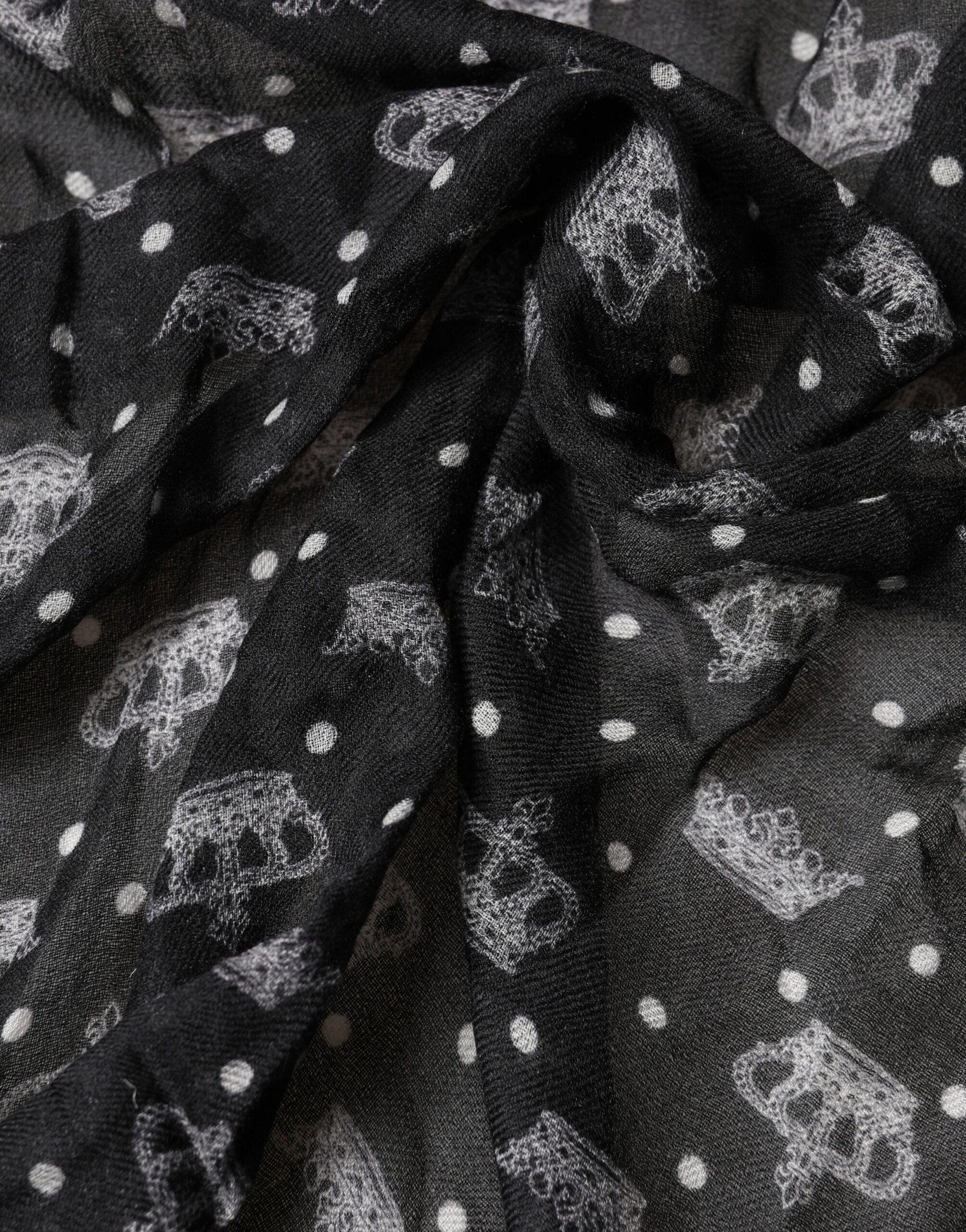 Dolce & Gabbana Black Wool Crown Print Fringe Neck Wrap 180cm x 65cm Scarf