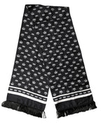 Dolce & Gabbana Black Silk Crown Fringe Neck Wrap 173cm x 32.5cm Scarf