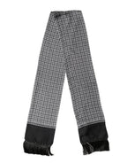 Dolce & Gabbana Black Silk Geometric Fringed Foulard 140cm x 15cm Scarf