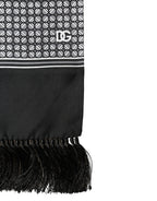 Dolce & Gabbana Black Silk Geometric Fringed Foulard 140cm x 15cm Scarf