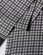 Dolce & Gabbana Black Silk Geometric Fringed Foulard 140cm x 15cm Scarf