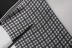 Dolce & Gabbana Black Silk Geometric Fringed Foulard 140cm x 15cm Scarf
