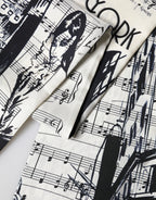 Dolce & Gabbana White Black Music City Print Silk Fringe 141cm X 15cm Scarf