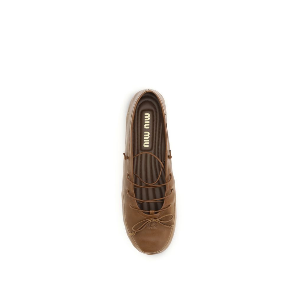 Miu Miu Brown Lamb Ovis Aries Aries Ballet Flats