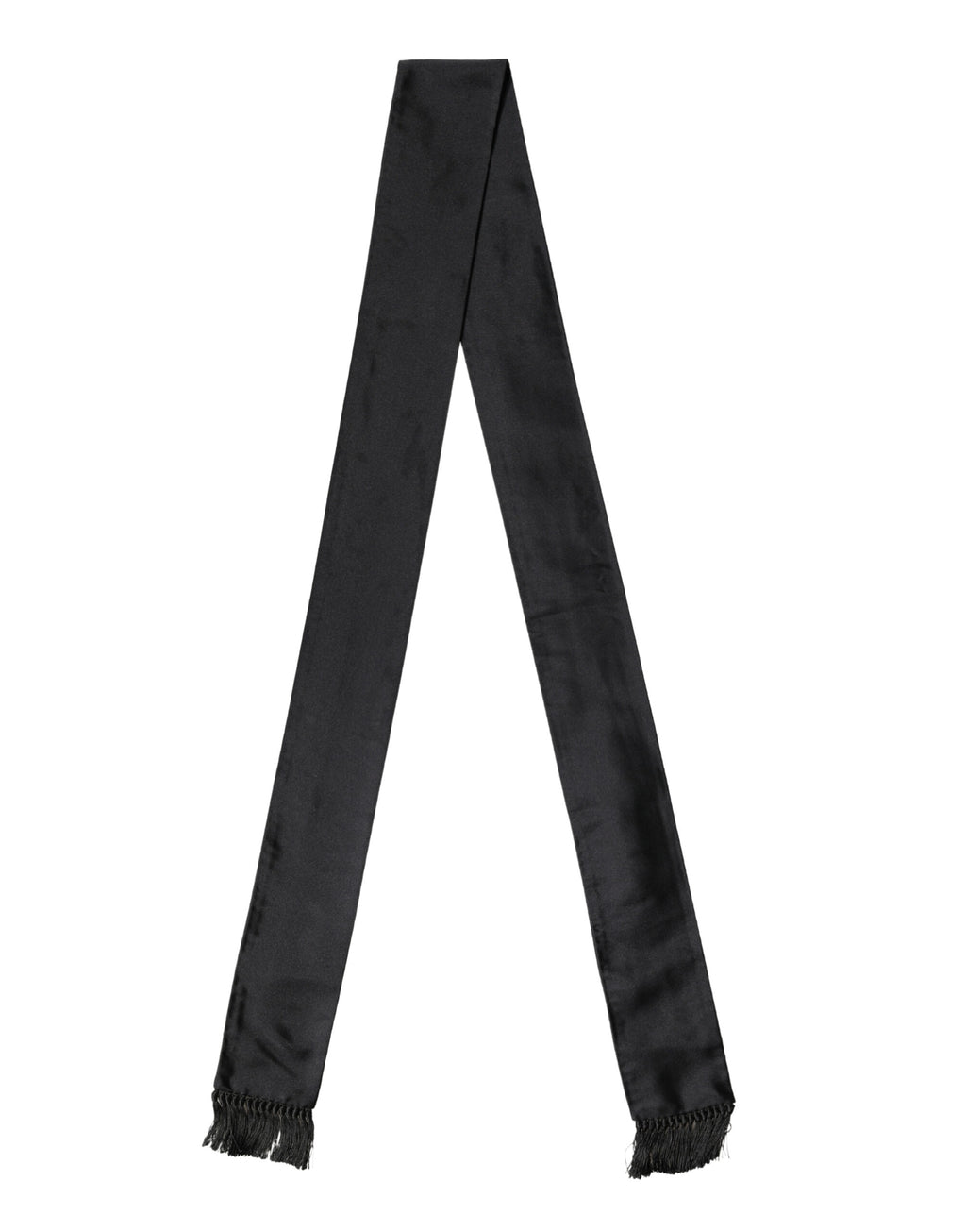 Dolce & Gabbana Black Silk Fringe Neck Wrap Foulard 160.5cm x 8cm  Scarf