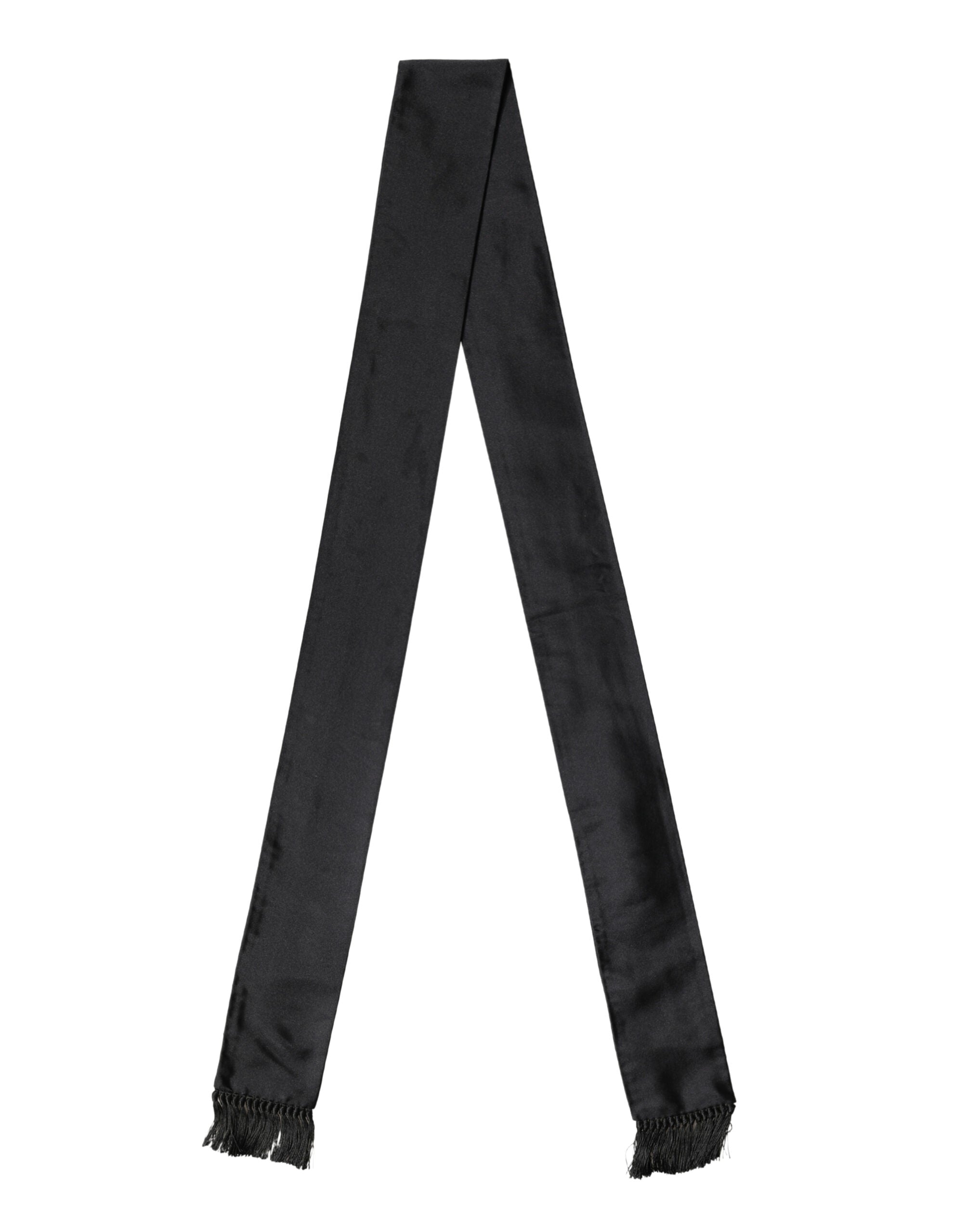Dolce & Gabbana Black Silk Fringe Neck Wrap Foulard 160.5cm x 8cm  Scarf