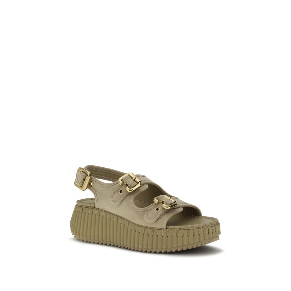 Chloé Beige Calf Leather Bos Taurus Platform Sandals