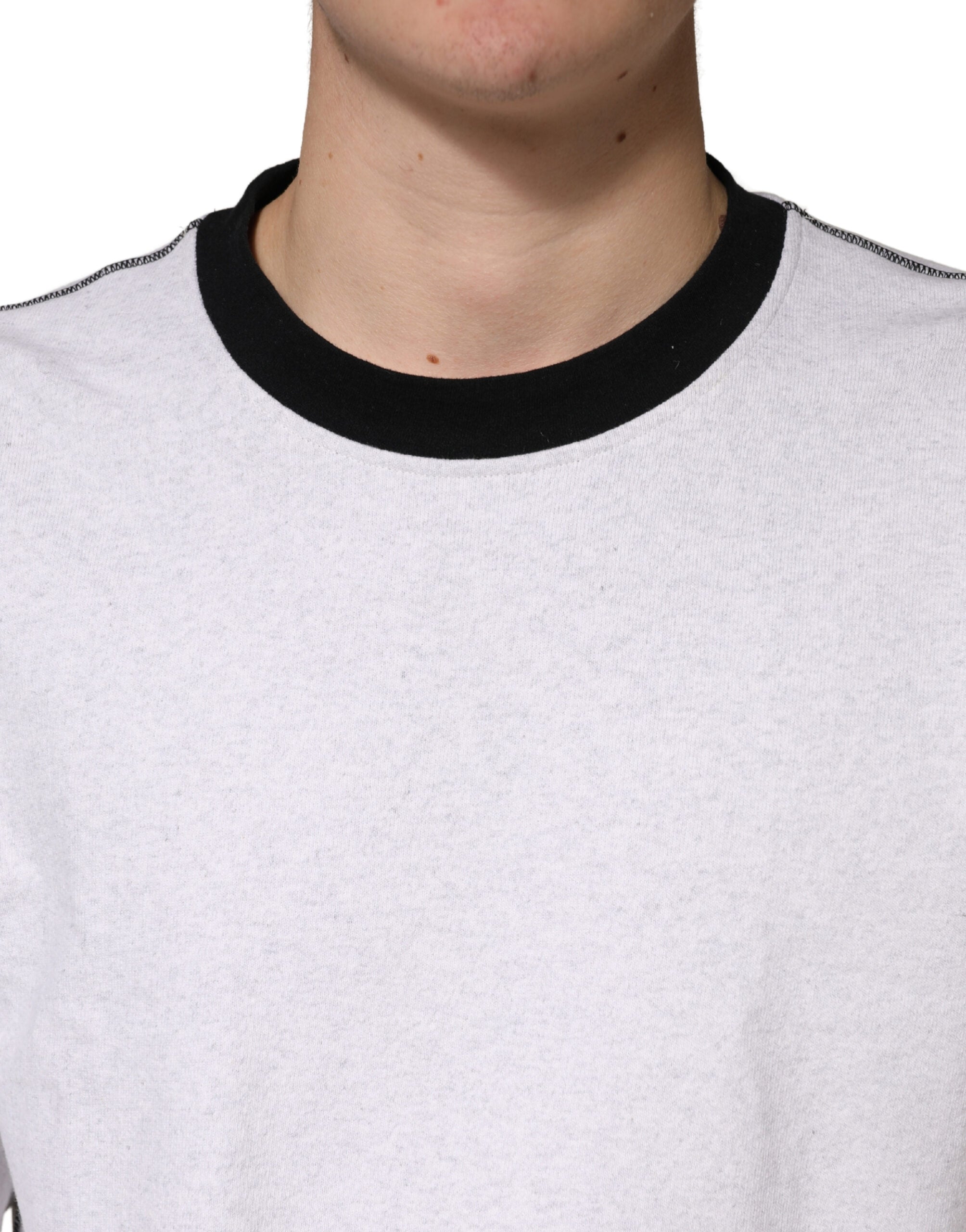 Dolce & Gabbana Light Grey Cotton Crewneck Sweatshirt Sweater