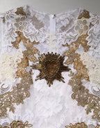 Dolce & Gabbana Ivory Lace Silk Embellished Sleeveless  Dress