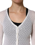 Dolce & Gabbana White Lace Silk Knit Long Sleeves Cardigan Top