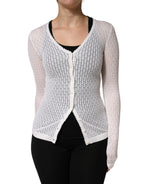 Dolce & Gabbana White Lace Silk Knit Long Sleeves Cardigan Top