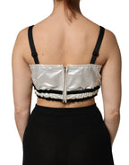 Dolce & Gabbana White Silk Satin Crop Black Logo Bralette Top