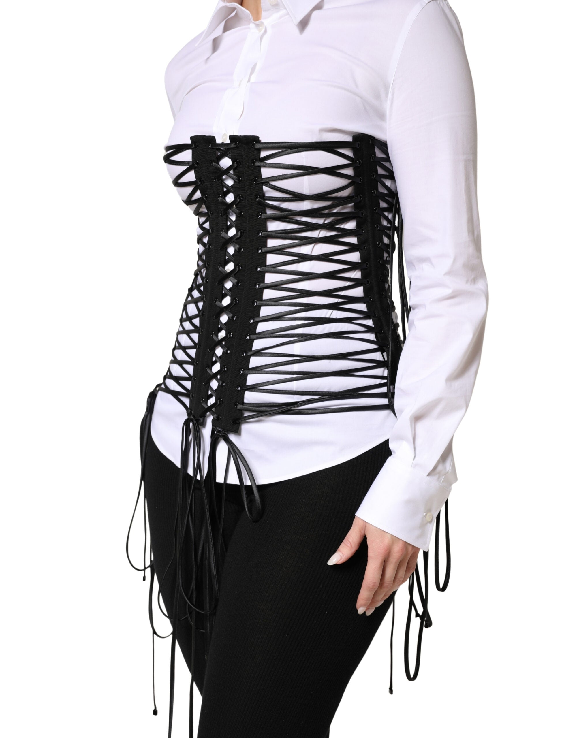 Dolce & Gabbana Black Lace-Up Drawstring Bustier Corset Top