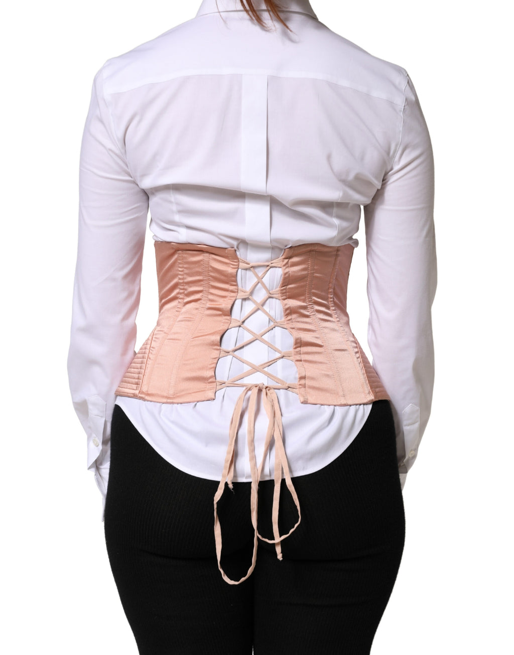 Dolce & Gabbana Pale Pink Silk LaceUp Waist Cincher Corset Top