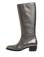 Dolce & Gabbana Metallic Silver Leather Knee High Boots Shoes