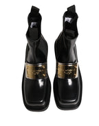 Dolce & Gabbana Black Leather Logo Plaque Ankle Boots Shoes
