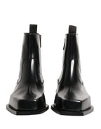 Dolce & Gabbana Black Leather Zip Closure Ankle Boots Shoes