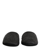 Dolce & Gabbana Dark Grey Charcoal Wool Red Slippers Shoes