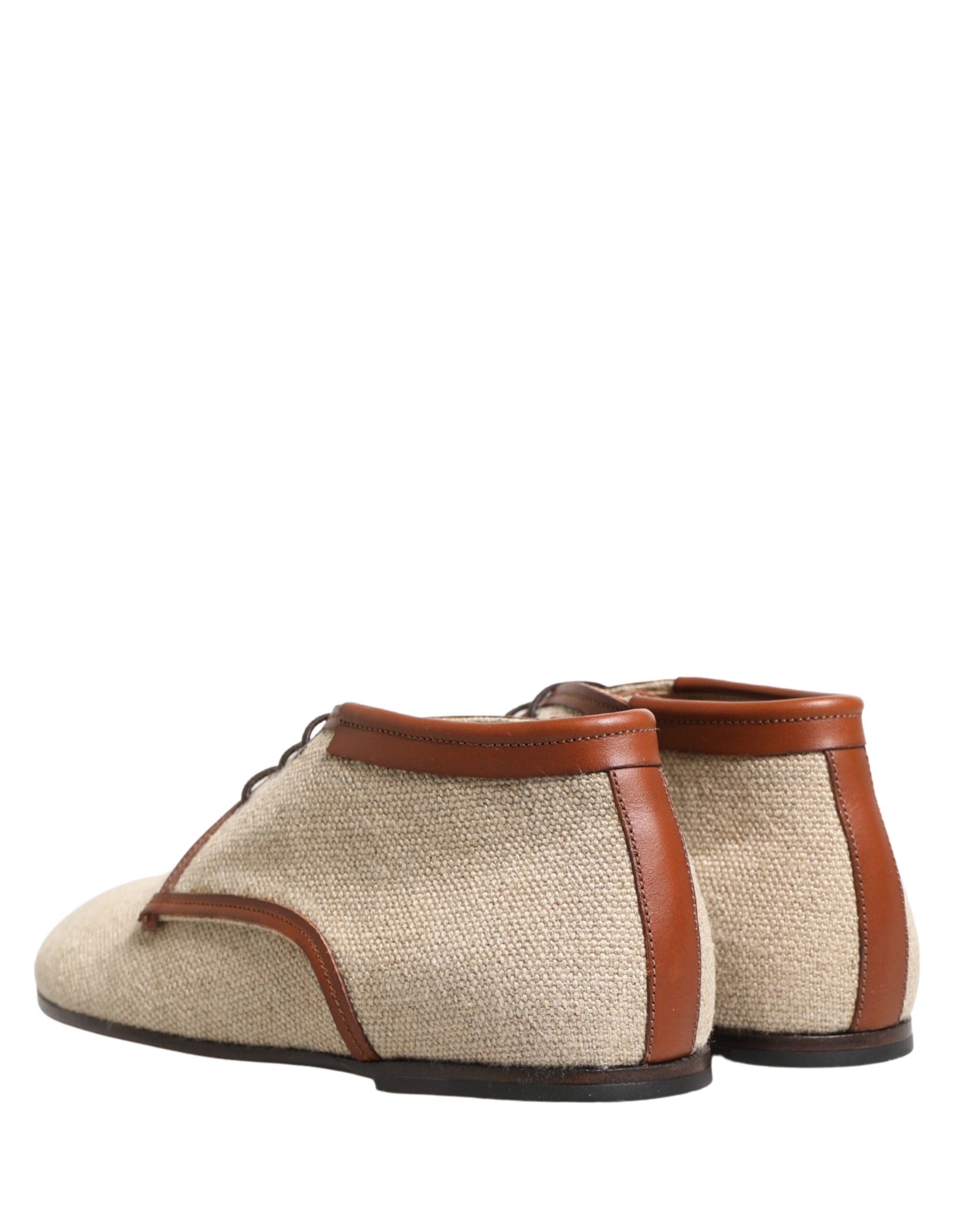 Dolce & Gabbana Beige Canvas Lace-Up Men Dress Derby Shoes