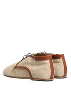 Dolce & Gabbana Beige Canvas Leather Trim Dress Derby Shoes