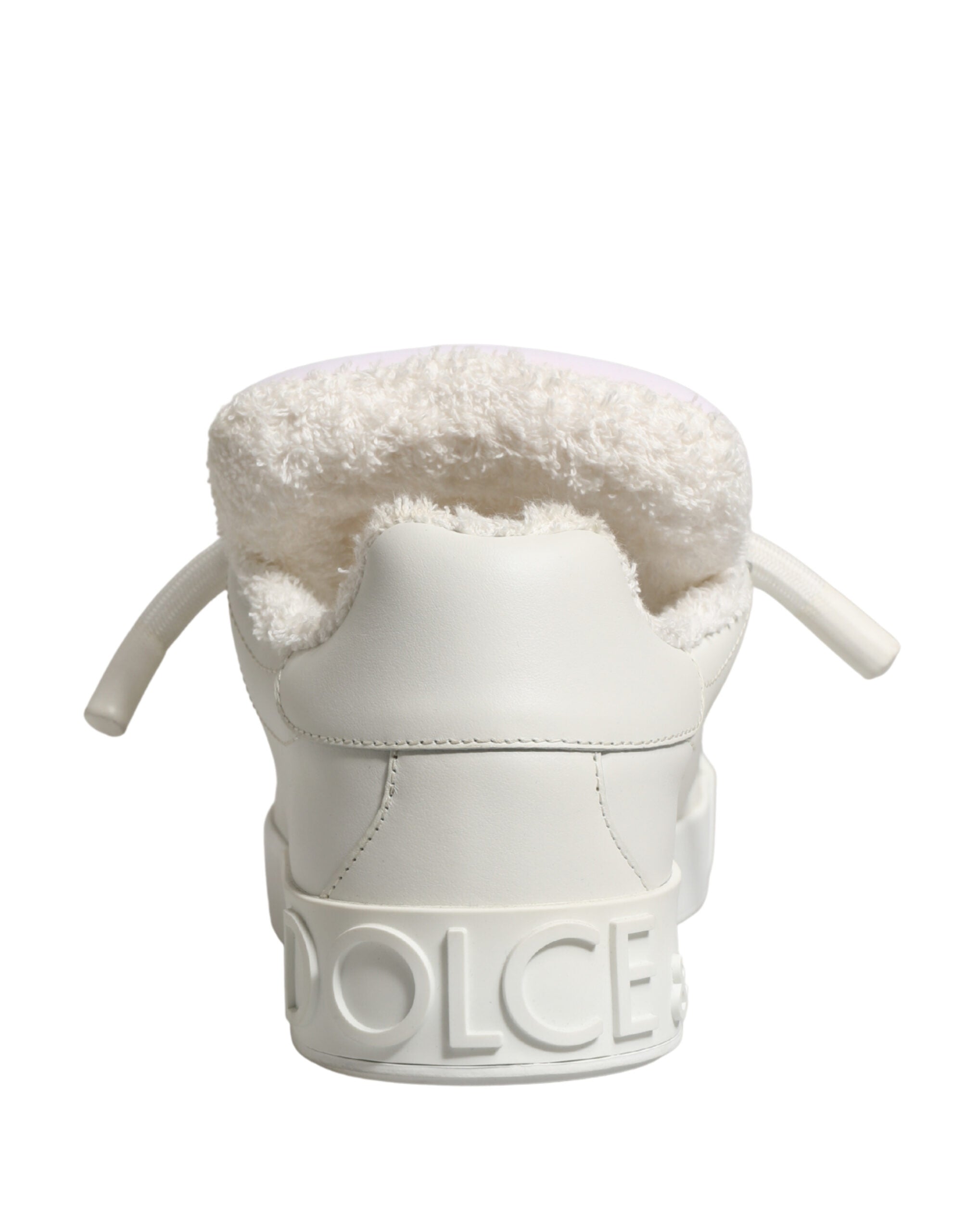 Dolce & Gabbana White Leather Shearling Fur Low Top Sneakers Shoes
