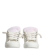 Dolce & Gabbana White Leather Shearling Fur Low Top Sneakers Shoes