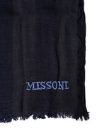 Dolce & Gabbana Dark Blue Wool Knit Unisex Wrap Fringe Shawl 170cm x 60cm Scarf