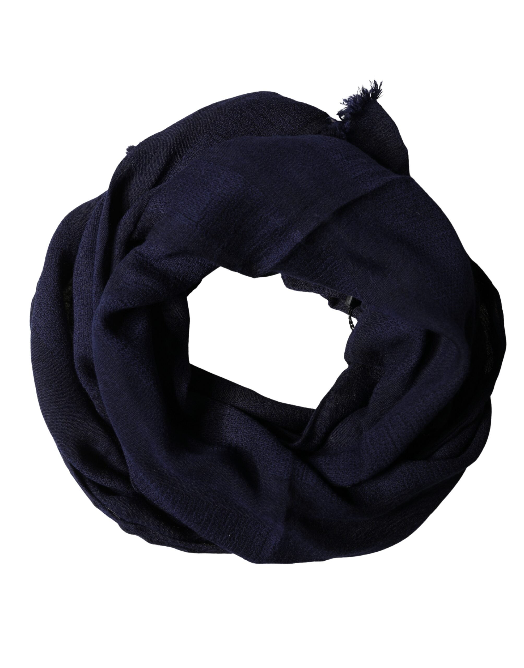 Dolce & Gabbana Dark Blue Wool Knit Unisex Wrap Fringe Shawl 170cm x 60cm Scarf