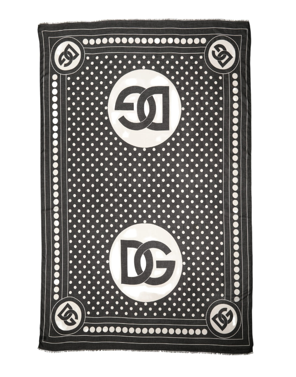 Dolce & Gabbana Black White Polka Dot Logo Stole Wrap 188cm x 116cm Scarf