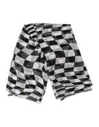 Dolce & Gabbana Black White Check Silk Wrap Foulard 133cm x 132cm Scarf