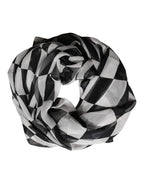 Dolce & Gabbana Black White Check Silk Wrap Foulard 133cm x 132cm Scarf