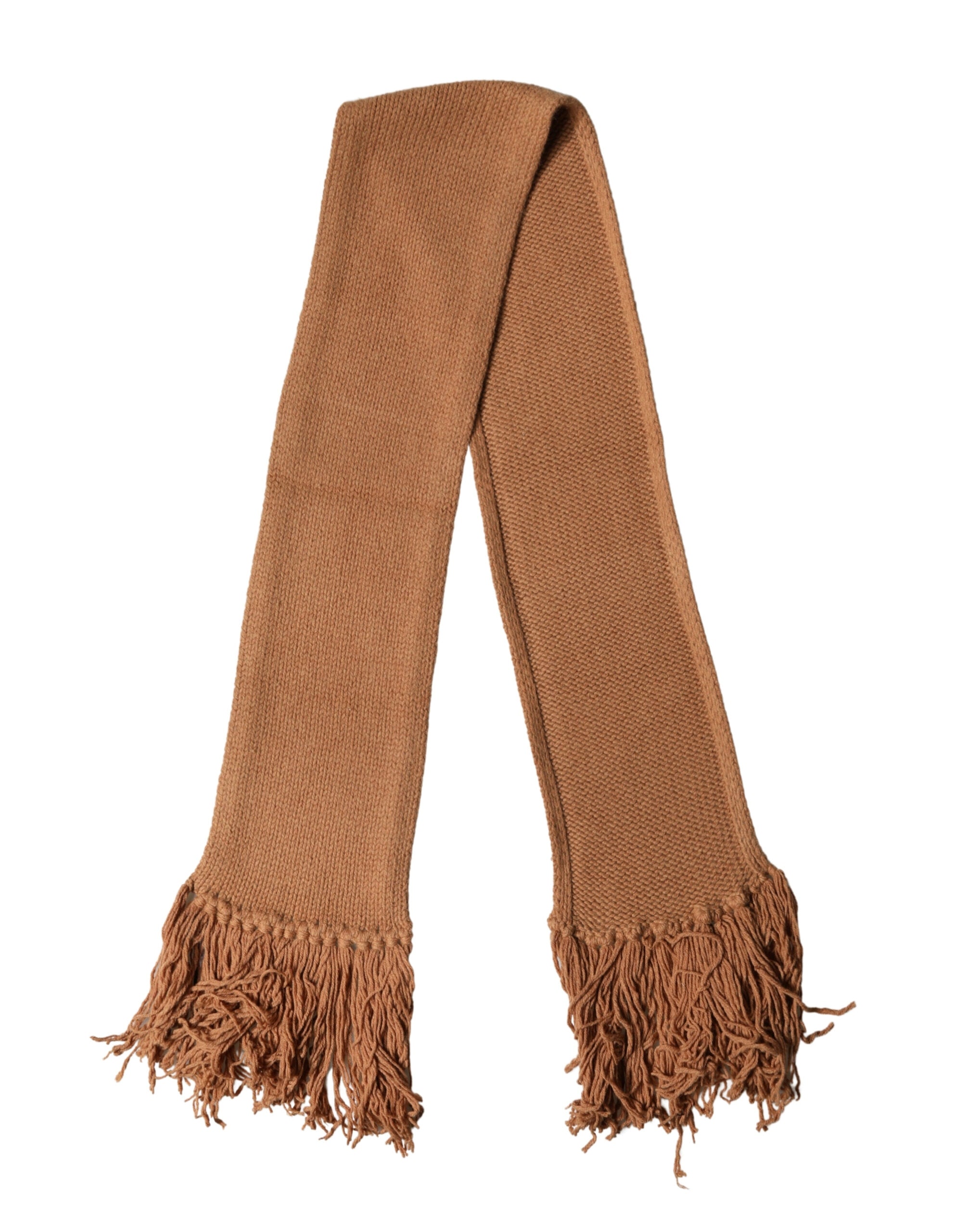 Dolce & Gabbana Brown Viscose Knitted Neck Wrap Fringes 266cm x20cm Scarf