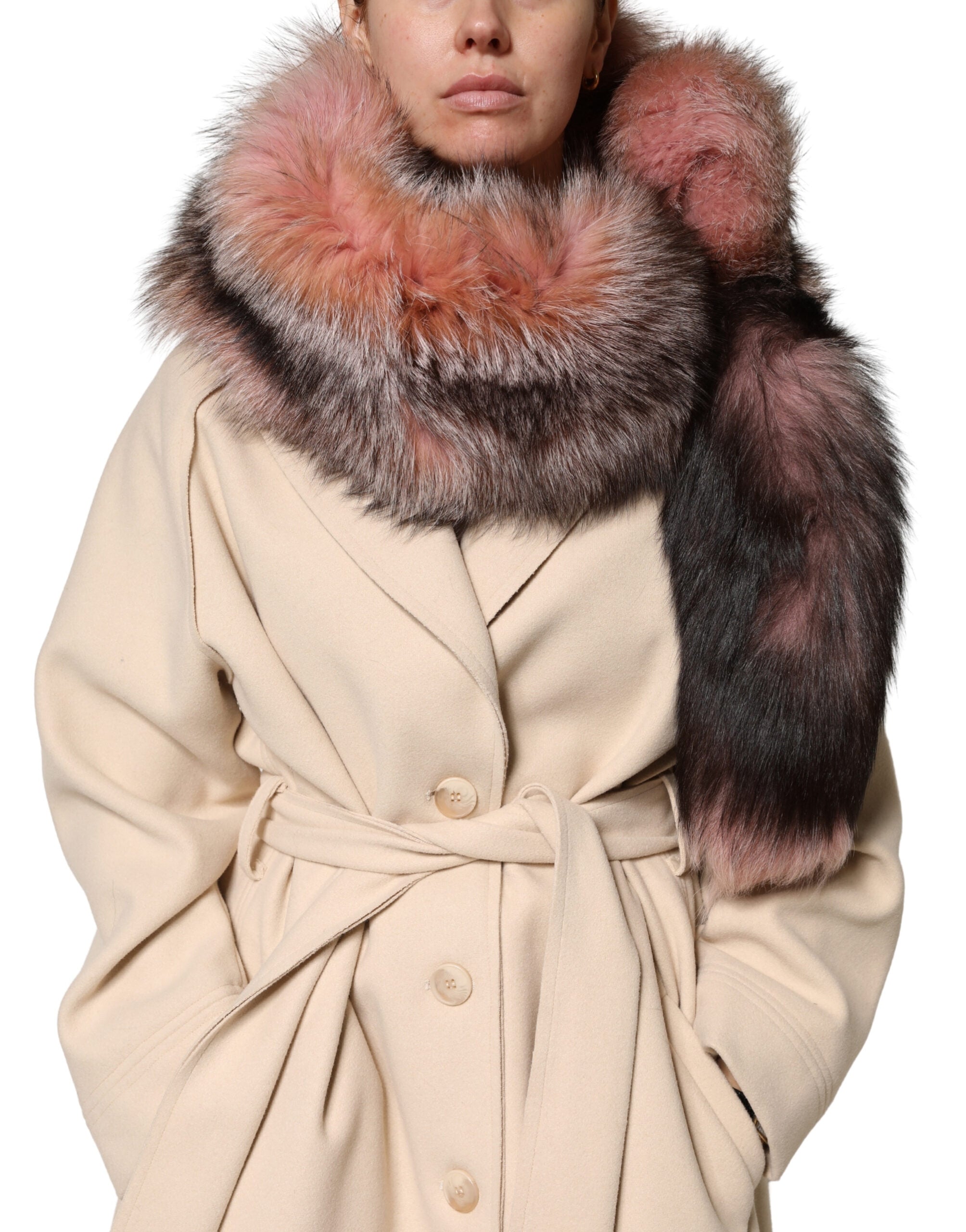 Dolce & Gabbana Pink Frost Fox Fur Neck Warmer Winter 120cm x 27cm Scarf