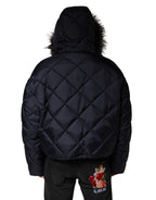 Dolce & Gabbana Black Quilted Fur Shearling Hooded  Jacket