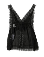 Dolce & Gabbana Black Silk Floral Lace Lingerie Top Underwear