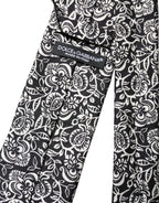 Dolce & Gabbana Black White Floral Fantasy Silk Adjustable Necktie Tie