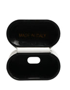 Dolce & Gabbana White Calf Leather Logo Print Flip Holder  Airpods Case