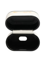 Dolce & Gabbana White Calf Leather Logo Flip Holder Strap Airpods Case