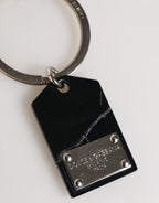Dolce & Gabbana Black Silver Brass LogoPlaque Metal Ring Keyring  Keychain
