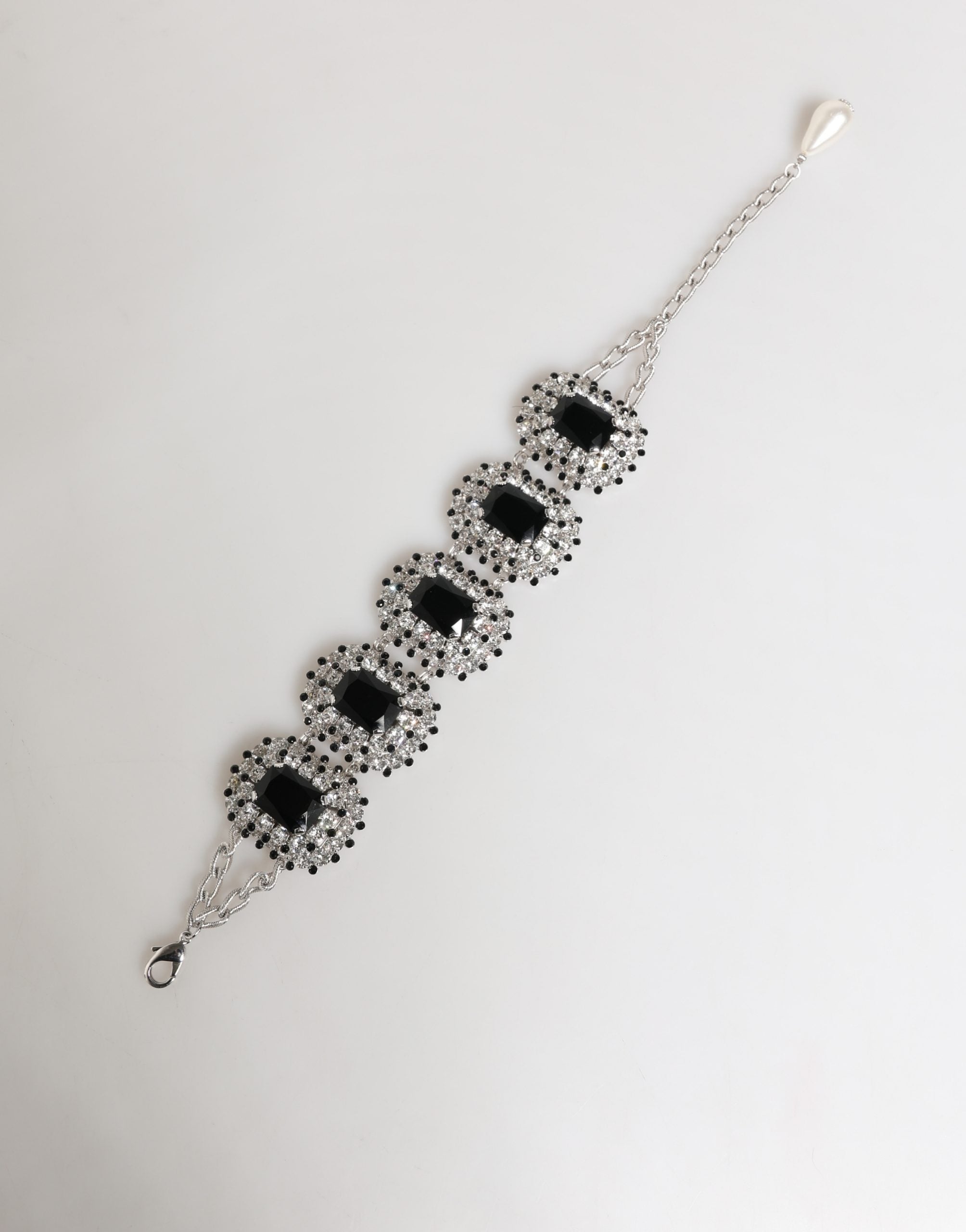 Dolce & Gabbana Silver Tone Brass Chain Crystal Embellished Bracelet