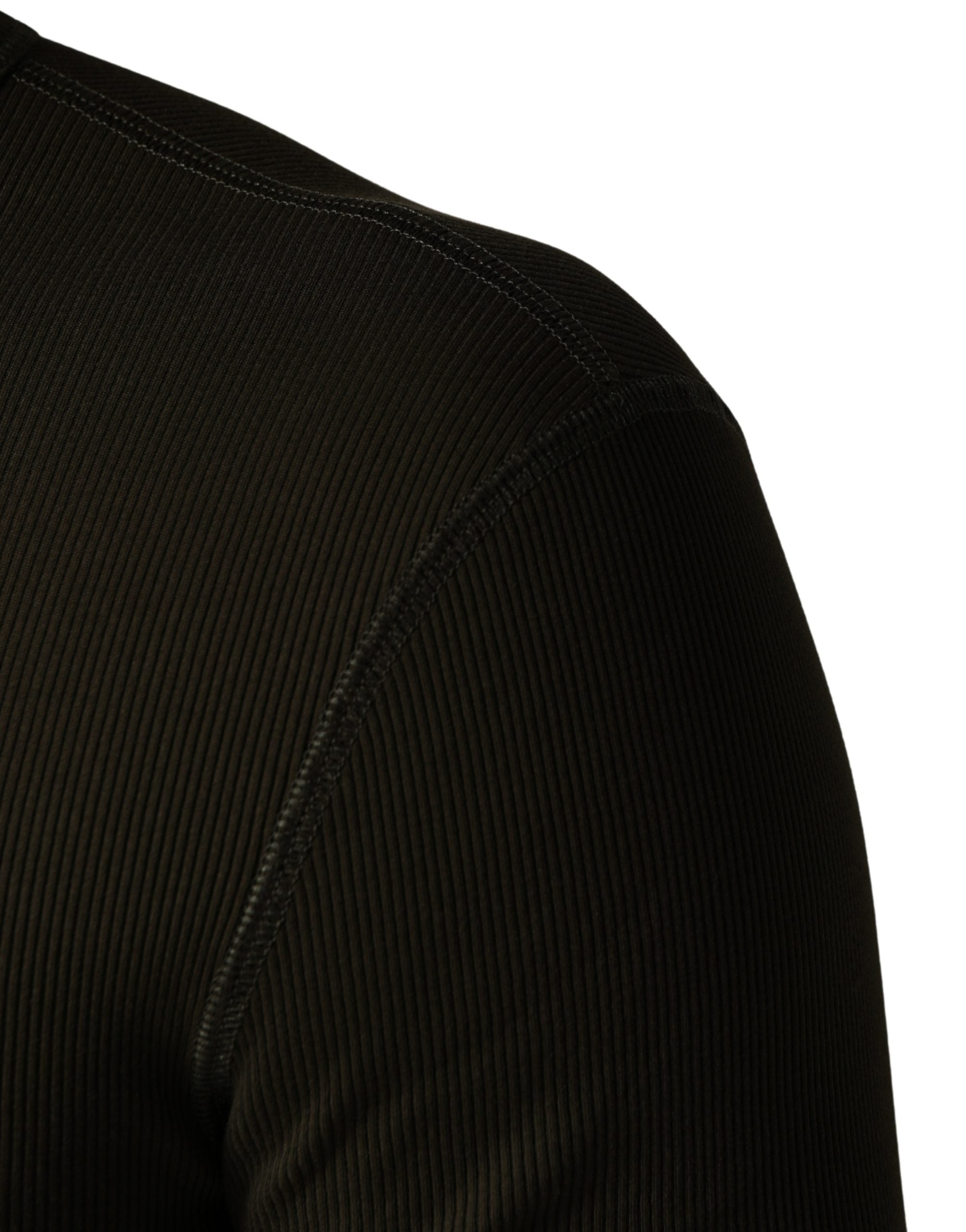 Dolce & Gabbana Brown Cotton Buttoned Henley Pullover Sweater