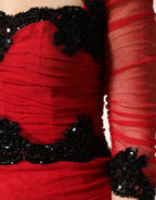 Dolce & Gabbana Red Mesh Trim Bodycon Sheath Midi Dress