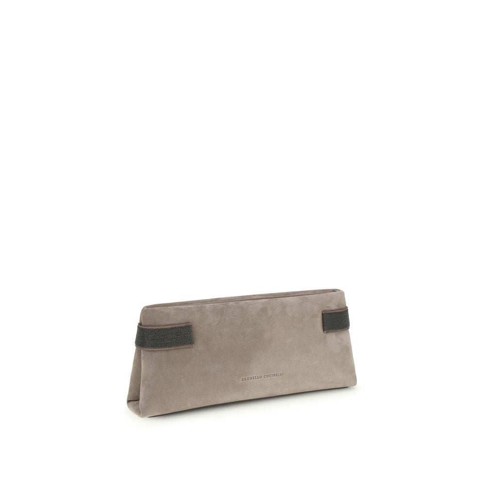 Brunello Cucinelli Gray Calf Leather Bos Taurus Clutch Bag