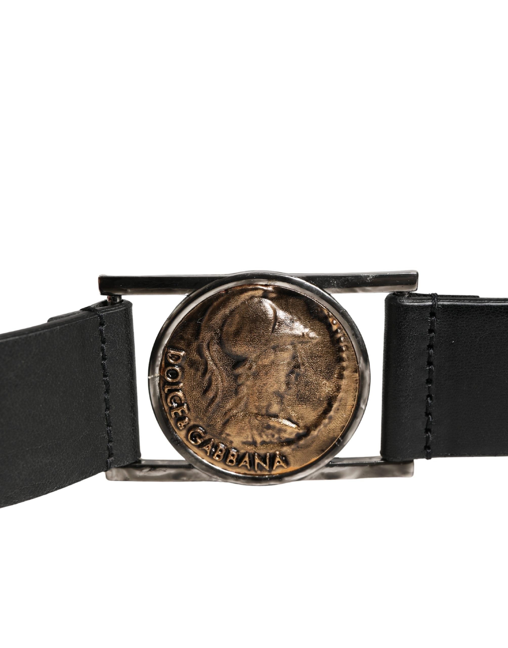 Dolce & Gabbana Men Black Classic Leather Metal Buckle Belt