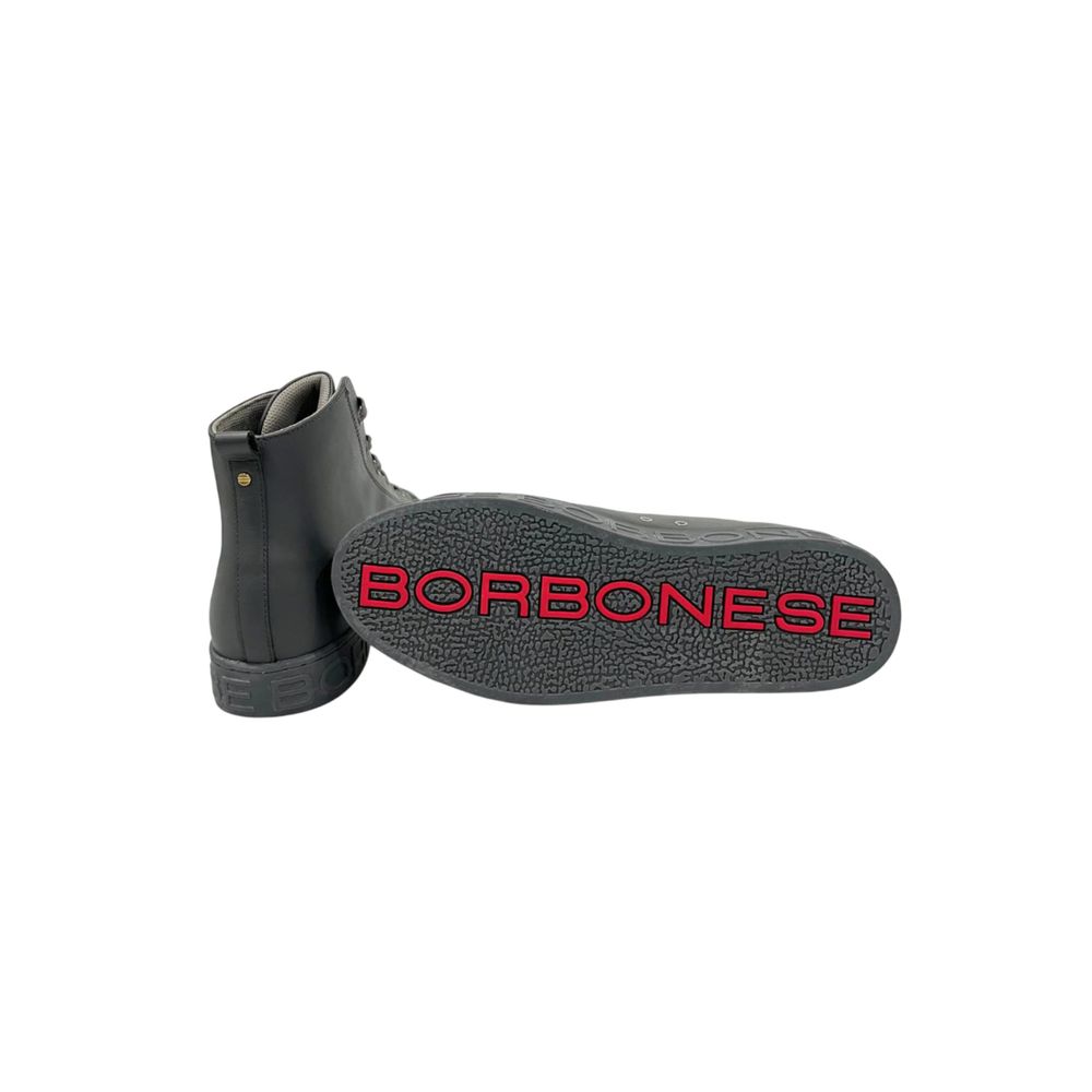 Borbonese Grey Genuine Leather Men Sneaker
