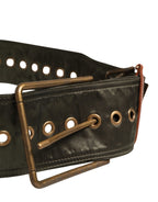 Dolce & Gabbana Men Black Wide Leather DG Metal Buckle Belt