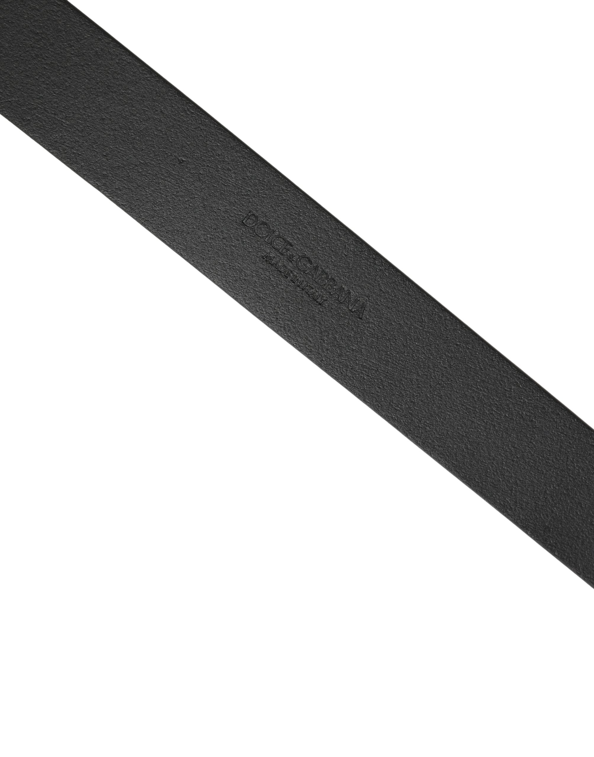 Dolce & Gabbana Men Black Calfskin Leather Square Buckle Belt