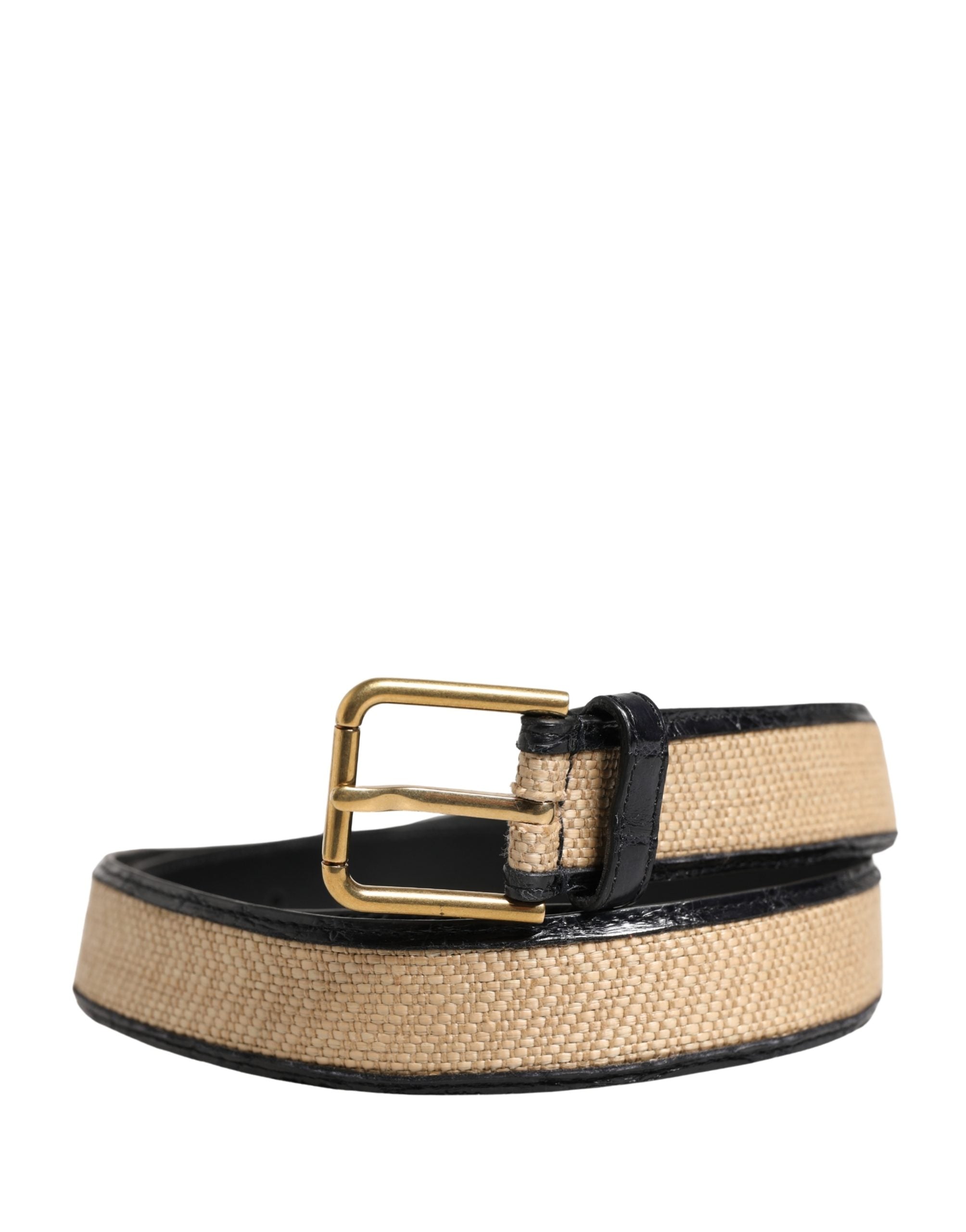 Dolce & Gabbana Men Beige Braided Leather Metal Buckle Belt