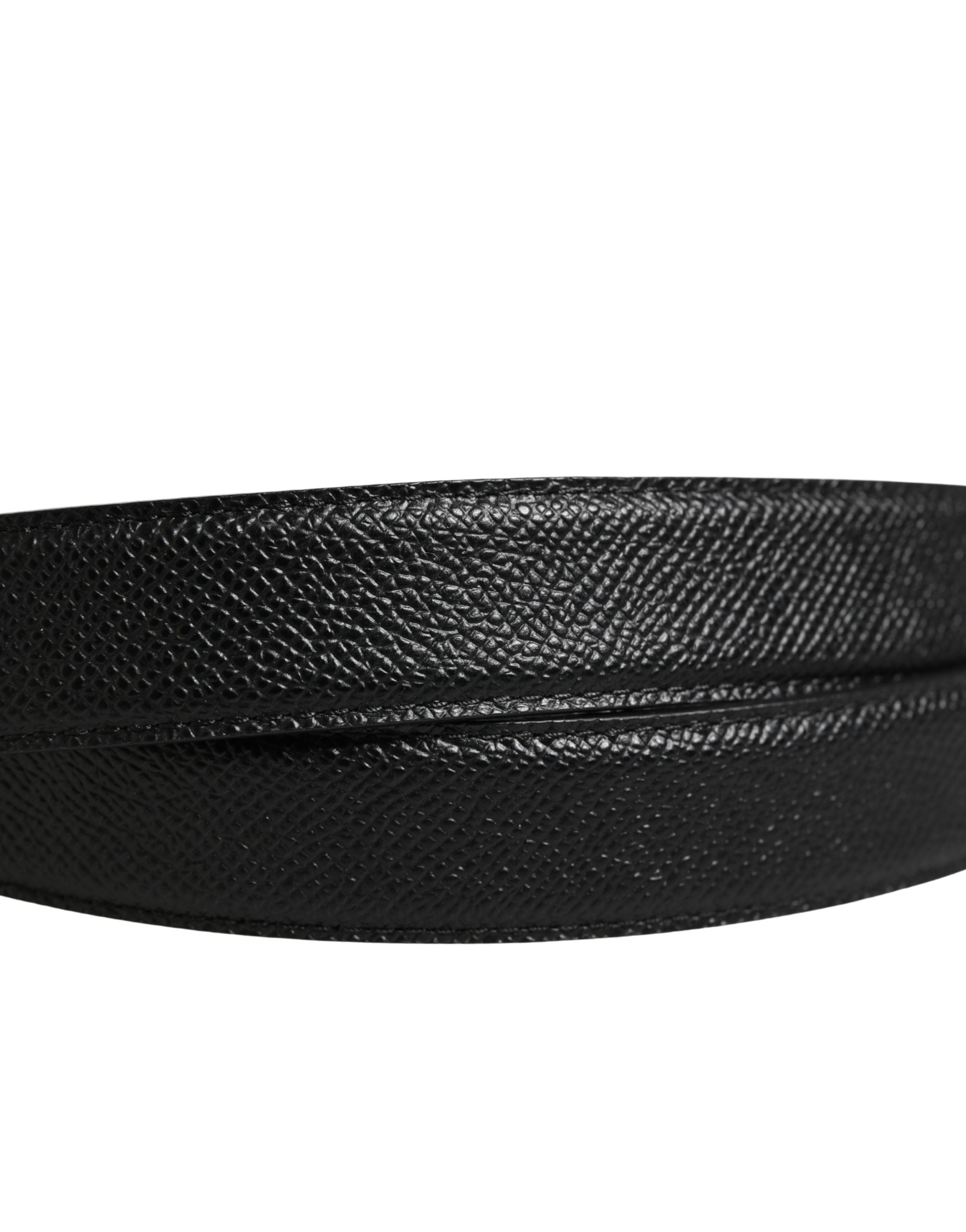 Dolce & Gabbana Men Black Calf Leather Logo Metal Buckle Belt