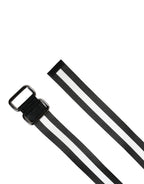 Dolce & Gabbana Men Black White Nylon Logo Metal Buckle Belt
